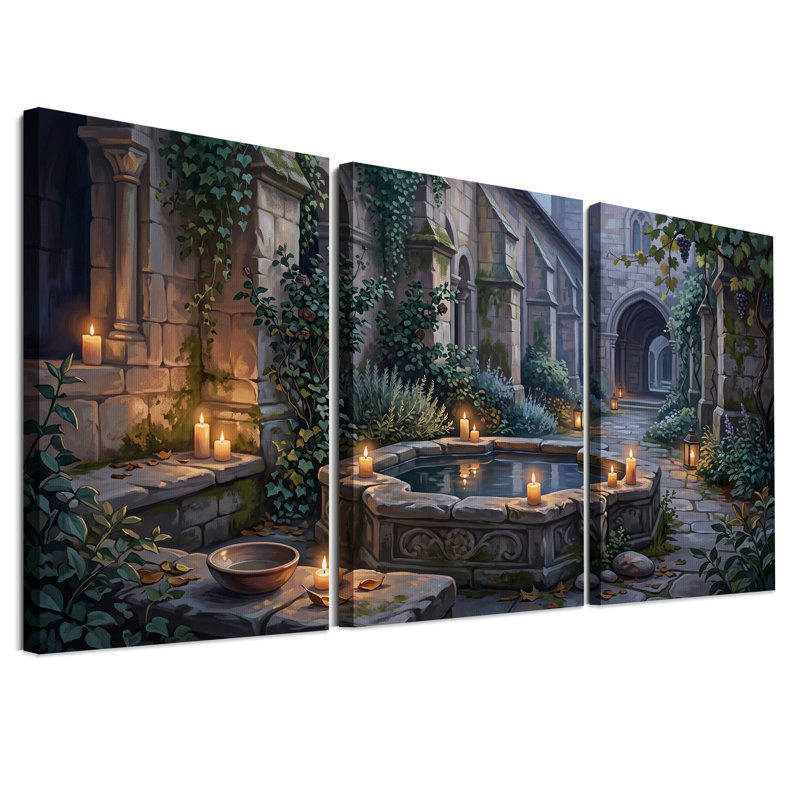 Ensemble de 3 toiles aux chandelles avec lierre, H 24 po x l 16 po x 3 pièces