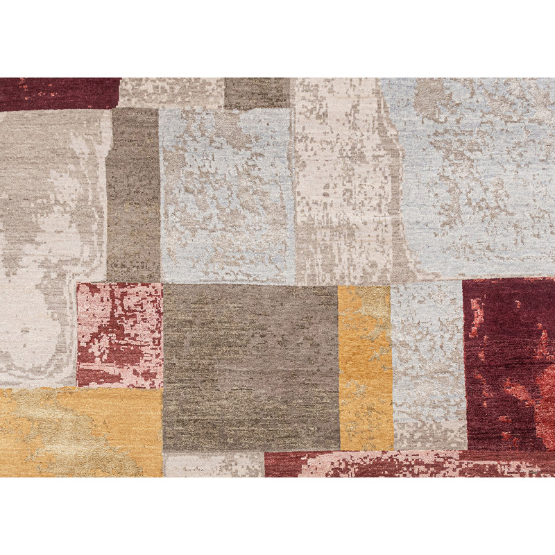 Hand Knotted Abstract Area Rug in Beige/Red/Brown/Orange, Rectangle 8' x 10'