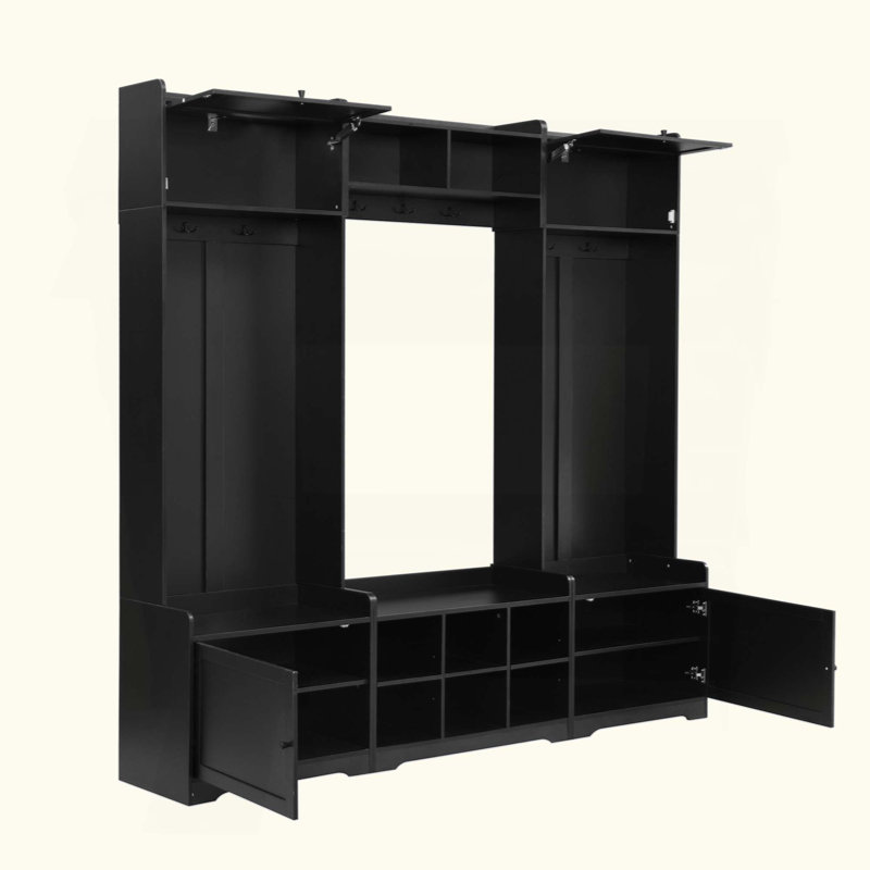 Modern Hall Tree With Shoe Storage, 4-In-1 Entryway Bench With 8 Cubbies, 7 Coat Hooks & Adjustable Shelf For Hallway, Living Room