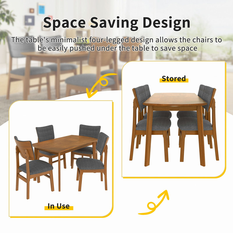Mid Century Modern Dining Table, Solid Wood Kitchen & Dining Room Table for 4, Minimalist Table for Dining Room, Rectangular Dinette Table, Easy Assembly