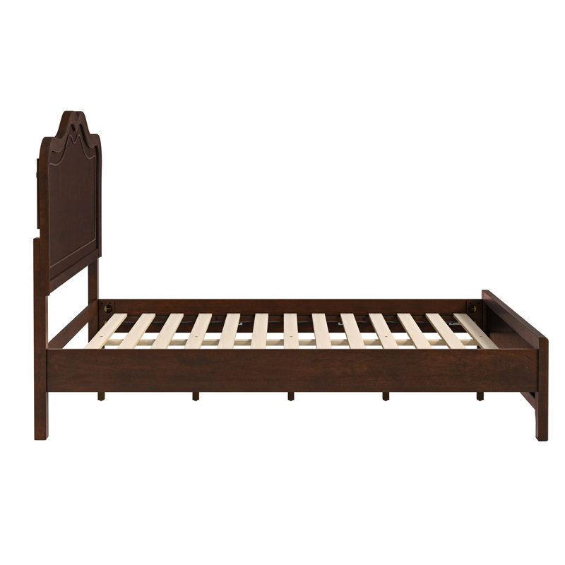 Annalia Mid-Century Modern Solid Wood Bed With Headboard, Queen, Dark Walnut