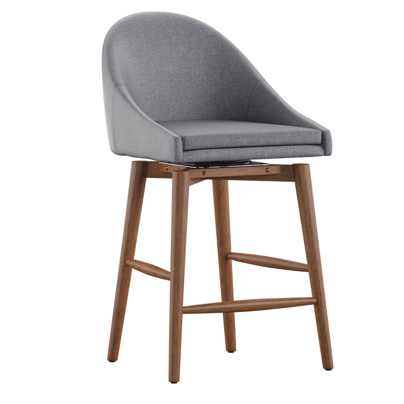 Loyd Upholstered Counter Stool with Solid Wood Frame, Gray Linen, Walnut, Counter Stool (24" Seat Height)
