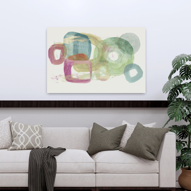 Art moderne géométrique abstrait délicat, H 32 po x l 48 po