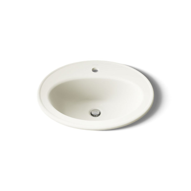 Pennington Ceramic Oval Drop-In Bathroom Sink with Overflow, Biscuit, Single