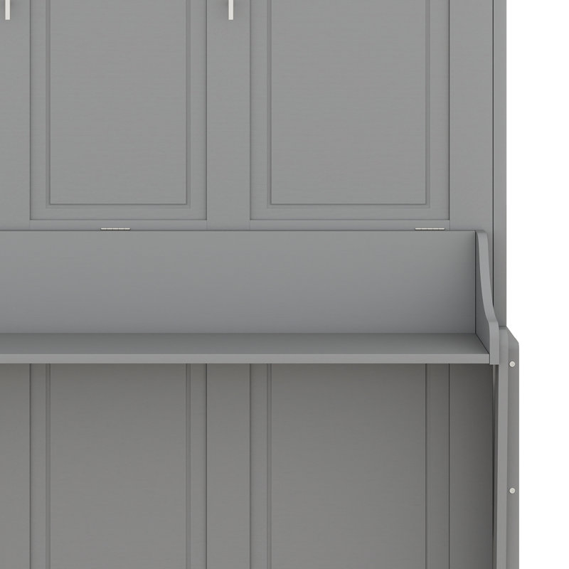 Lit mural pliant peu encombrant avec tablettes de rangement intégrées et lumières décoratives à DEL, Gris