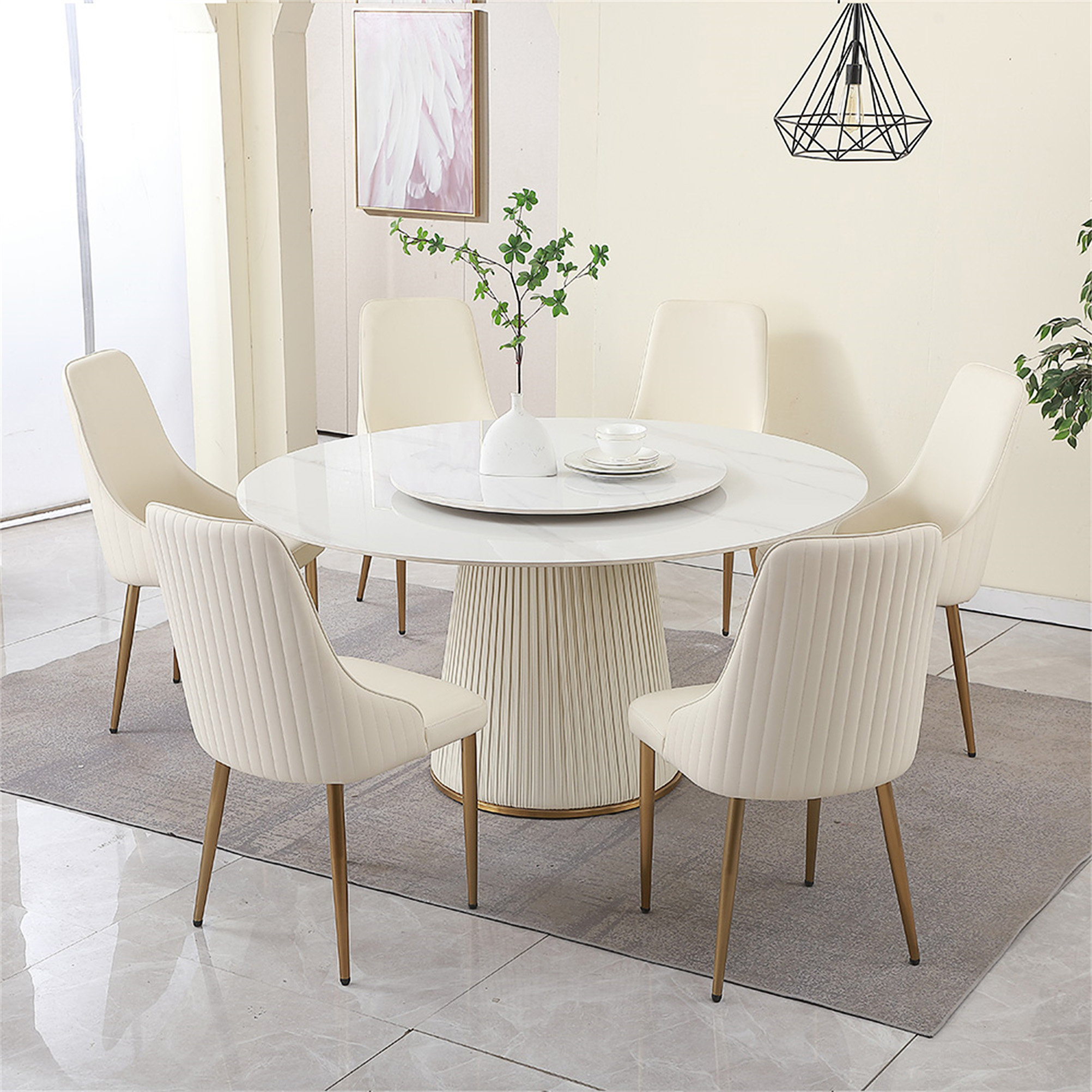 Everly Quinn 59"Modern Sintered Stone Dining Table With 31.5" Round ...