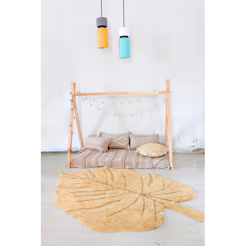 Monstera Cotton Area Rug in Olive/Soil Brown/Orche