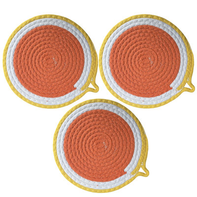 Napperon rond jaune tissé épais épais orange résistant à la chaleur - 9,8 po x 9,8 po