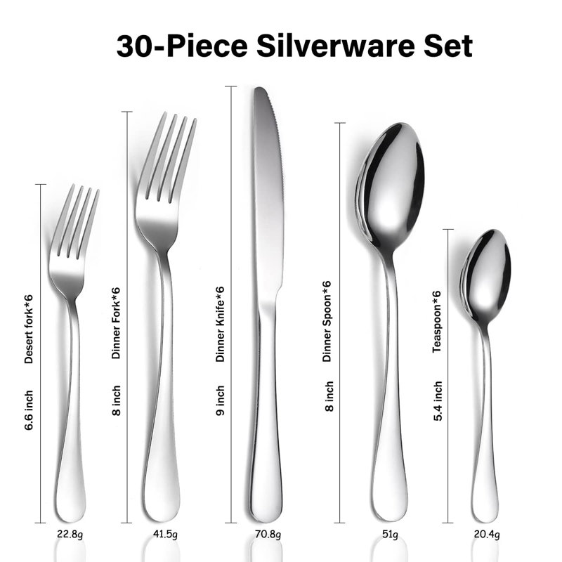 Ensemble de couverts 30 pièces Birkhild, service pour 6
