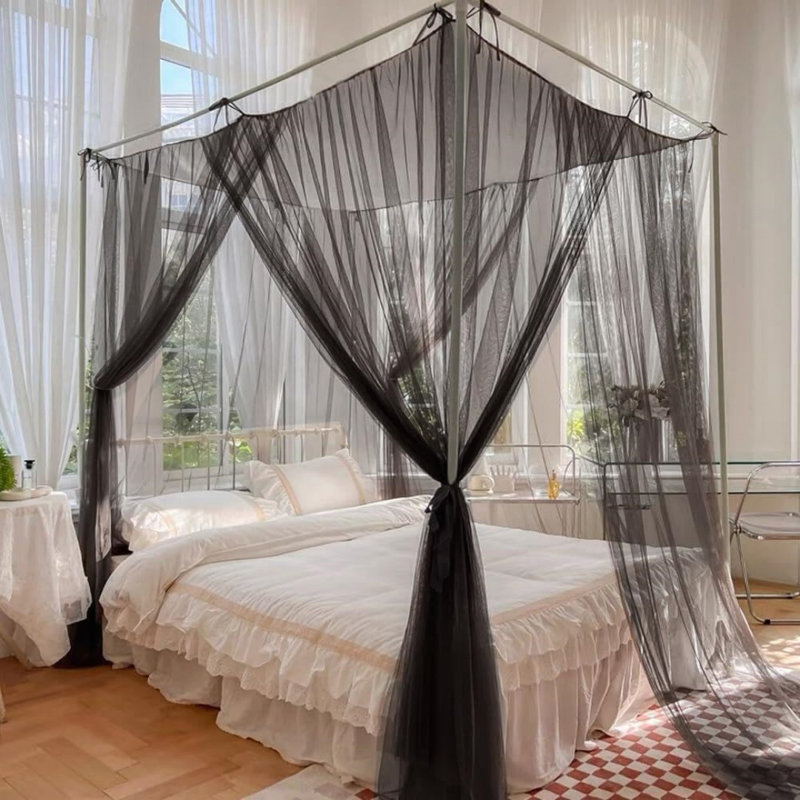 Mosquito Net Bed Canopy For Double Bed - Black 4 Corner, 170 X 220 X 200Cm
