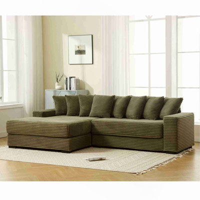 Oversized Two-Piece Couches, L Shaped Sofa, Corduroy, Left Chaise Daybed,with Armrests,Eight Throw Pillows,Corner Sofa,Easy To Assemble, Green