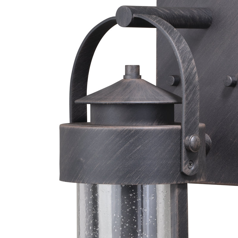 Ekansh 16.25 in. H 1-Light Rust Iron Dusk to Dawn Sensor Rustic Outdoor Wall Sconce, Durable Steel, Clear Seeded Glass Shade, LED Compatible for Exterior Porch Patio Front Door or Garage