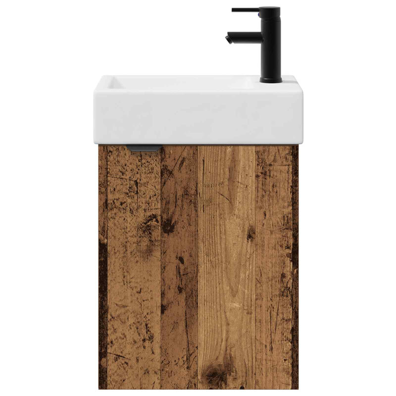 Single Bathroom Vanity with Ceramic Basin, Old Wood