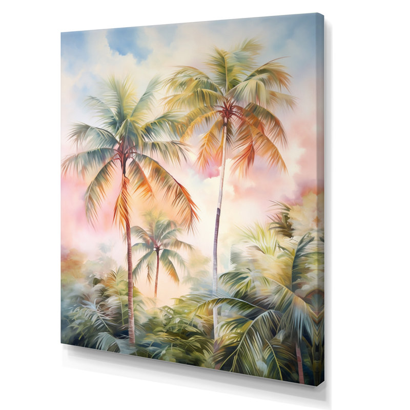 Décoration murale Lindamere Palm Trees Romantic Sunset III - Palmiers et palmiers, H 44 po x l 34 po x P 1,5 po, Toile tendue