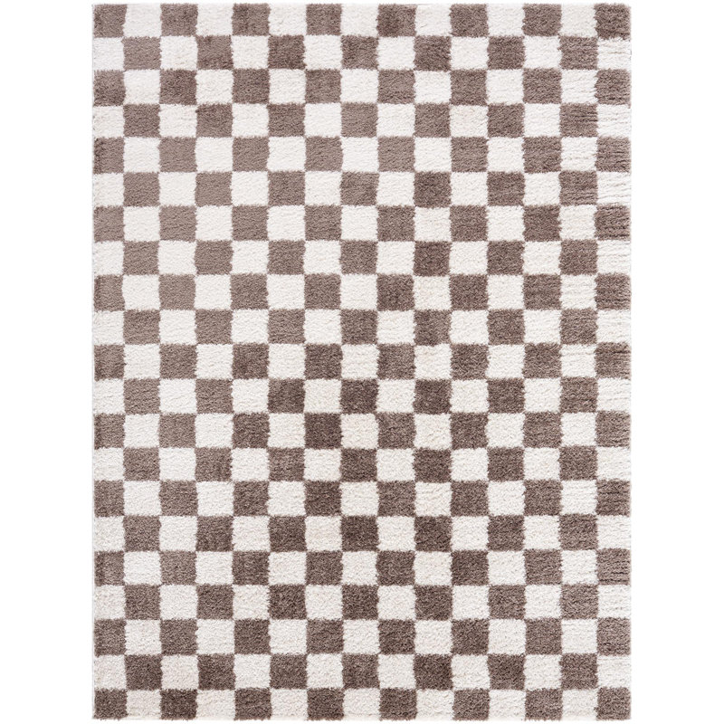 Kyro Washable Geometric Indoor Rug, Rectangle 5'3" x 7', White/Brown