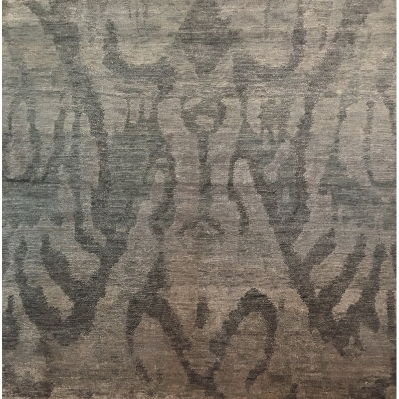 Antique'd Silk Damask Area Rug in Taupe, Rectangle 12' x 15'