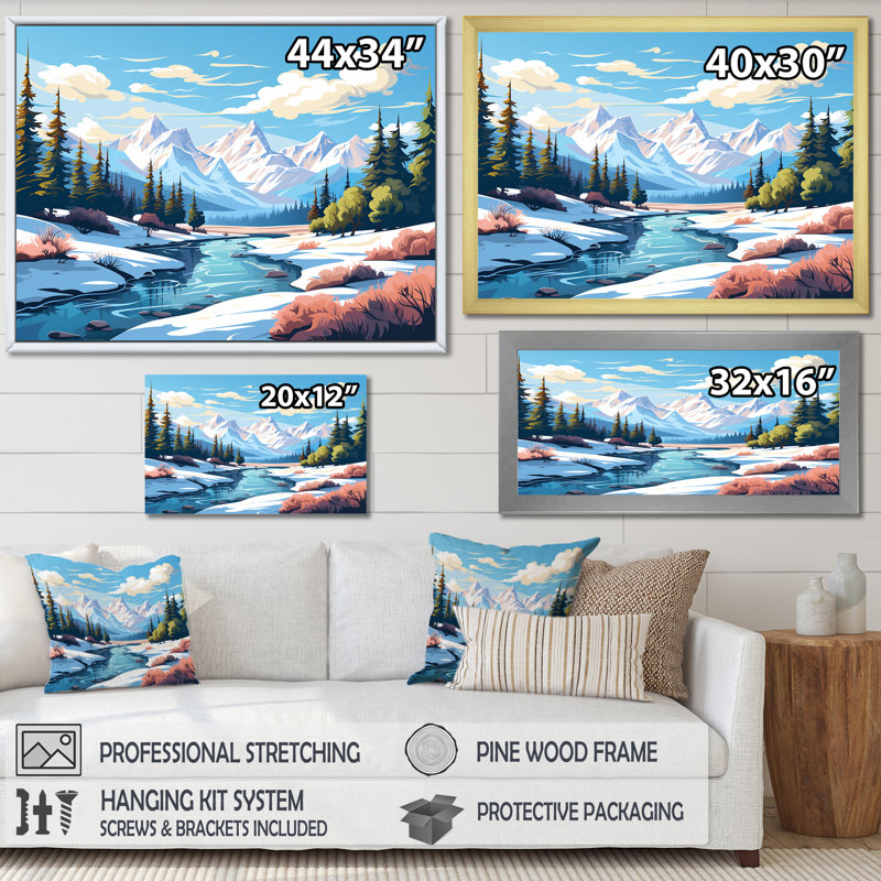 Rocky River Reverie - Forêt et rivière, art mural, Toile tendue, H 34 po x l 44 po x P 1,5 po
