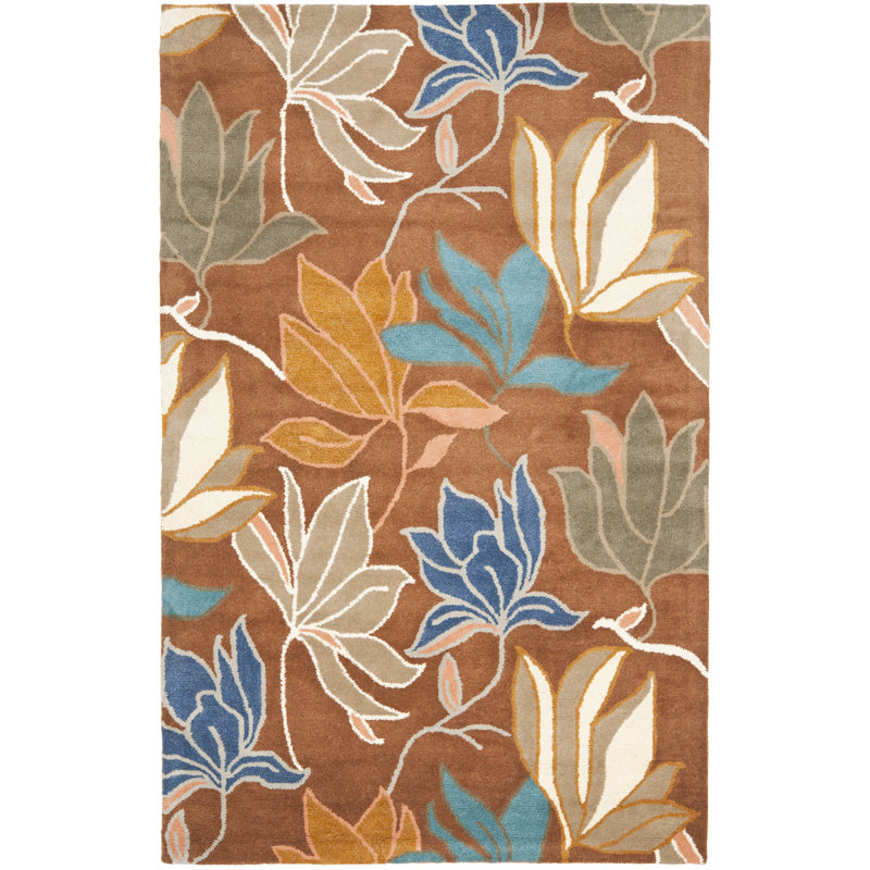 Carolette Hand Tufted Wool Floral Rug, Rectangle 5' x 8'
