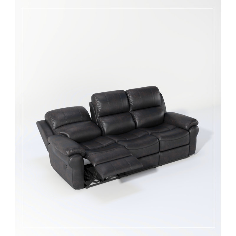Breathable Fabric Power Reclining Sofa with Drop Down Table,USB Button and Wireless Charger, Espresso Faux Leather