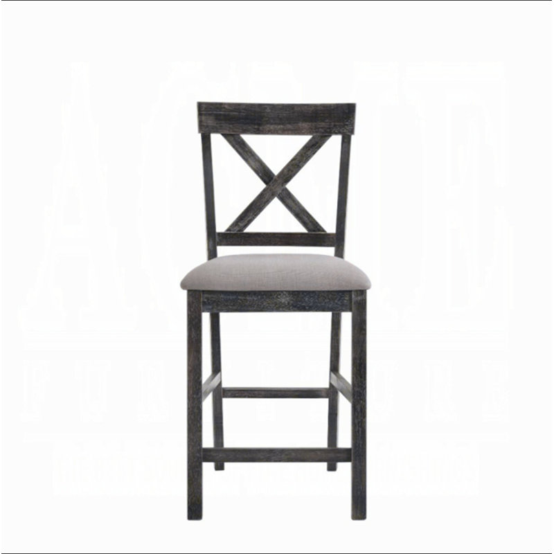 Ensemble de 2 chaises à hauteur de comptoir avec siège rembourré en lin, Gris antique