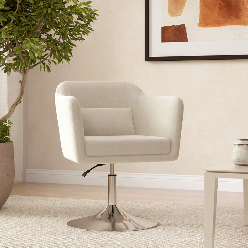 Twyman Upholstered Linen Swivel Armchair, Cream White