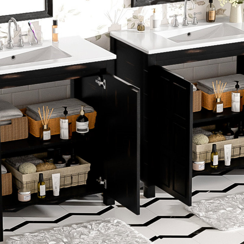 72" Bathroom Vanity Set With Double Vanities (Separate), Double Ceramic Sinks, Soft-Close Doors & Adjustable Shelf – Retro Espresso Storage Cabinet For Stylish Bathroom Organization