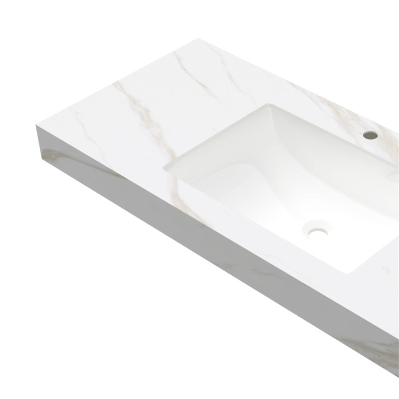 Comptoir en pierre frittée dorée de 48 po et lavabo encastré en céramique Calacatta, sans armoire, sans robinet ni drain, convient au meuble-lavabo FRIGGA