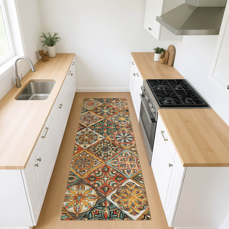 Machine Washable Indoor/Outdoor Boruta ACN2256 Panels Rug, Runner 2'3" x 7'6"