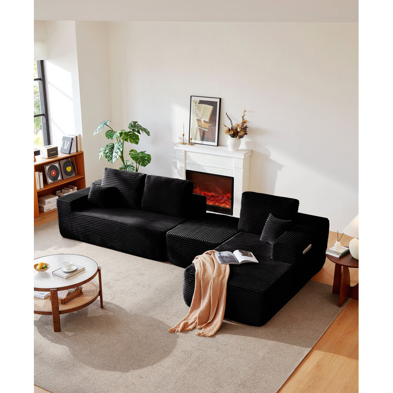 Canapé modulaire avec poches latérales, siège profond pour le salon ou la chambre à coucher, Noir