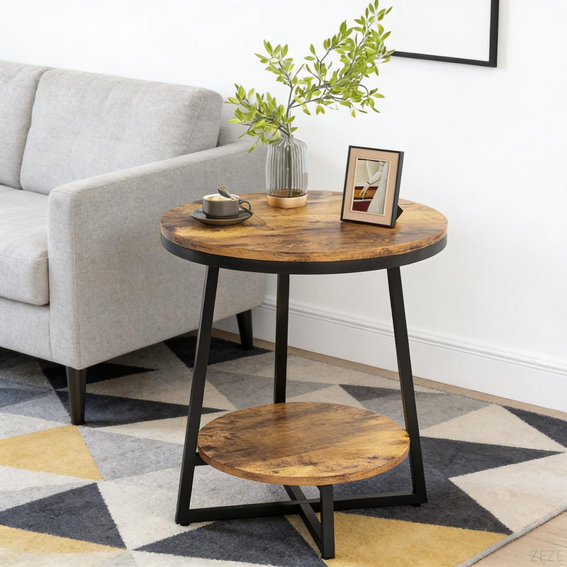 Modern Side Table,Rustic End Table,Round Coffee Table