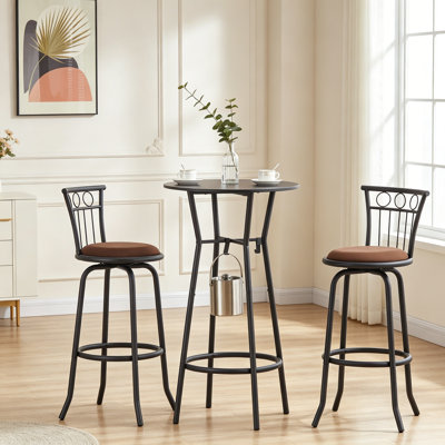 3 Bar Table And Chairs Set For Dining Room Industrial Counter Height Bar Chairs With Metal Back, Fabric Seat