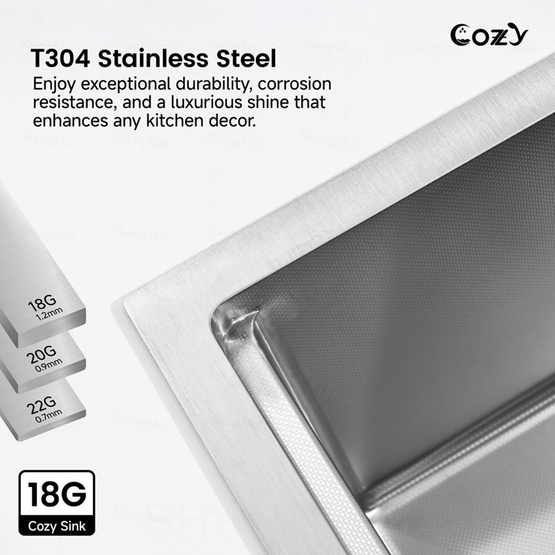 Robinet rétractable à simple cuve d'évier de cuisine 304 33 "x 22" Baleine Cascade Lavabo en acier inoxydable avec accessoires de lave-vaisselle