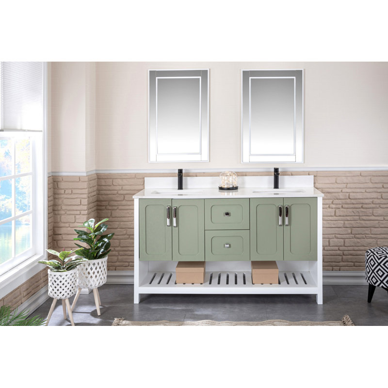Ensemble de meuble-lavabo double 59 "avec miroir Ladarryl, Vert/blanc