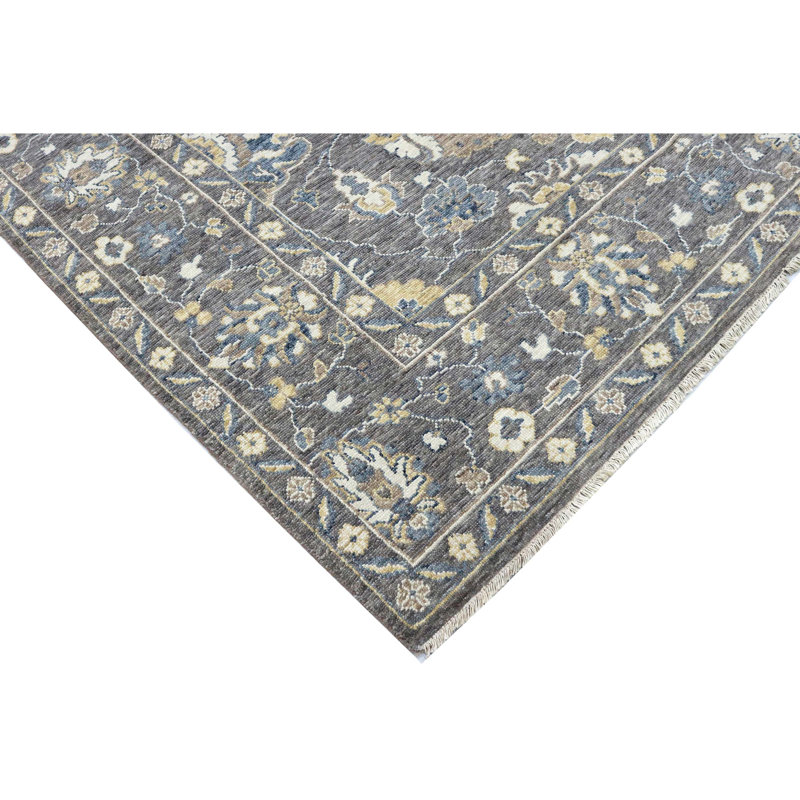Tapis taupe noué à la main de haute qualité, Rectangle de 5 pi x 8 pi