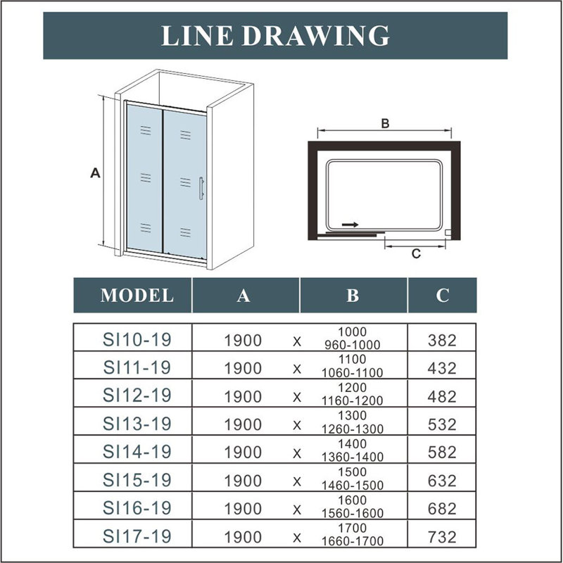 Kellar Sliding Glass Rectangular Shower Enclosure - 1900 x 1300 mm