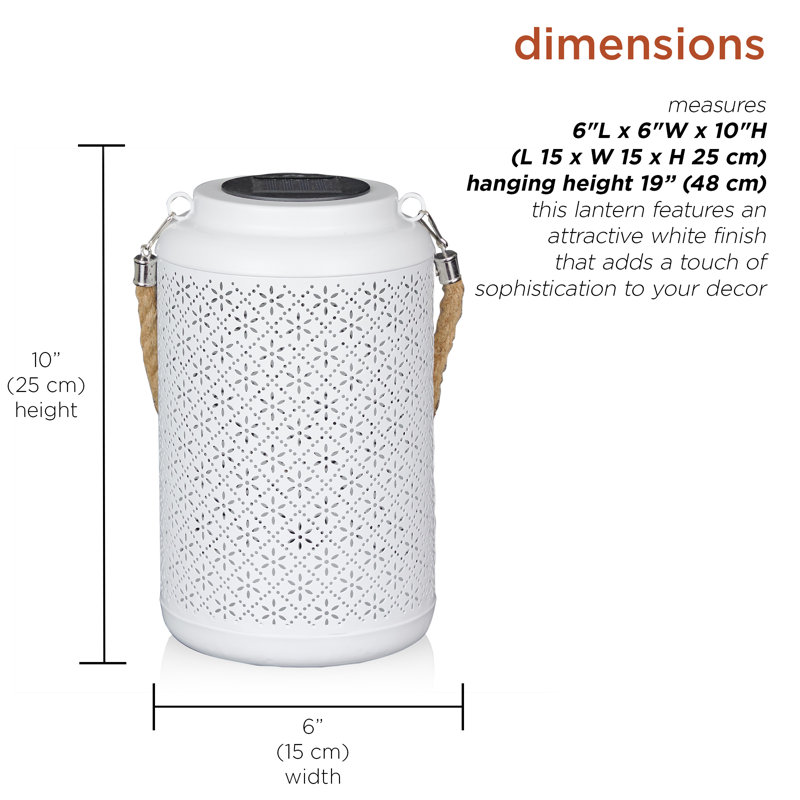 10" Off-White Iron Solar Hanging LED Lantern