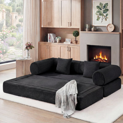 78‘’Foldable Compression Modular Corduroy Sofa Bed, Convertible With Deep Seat And Soft Cushions, No Assembly Required
