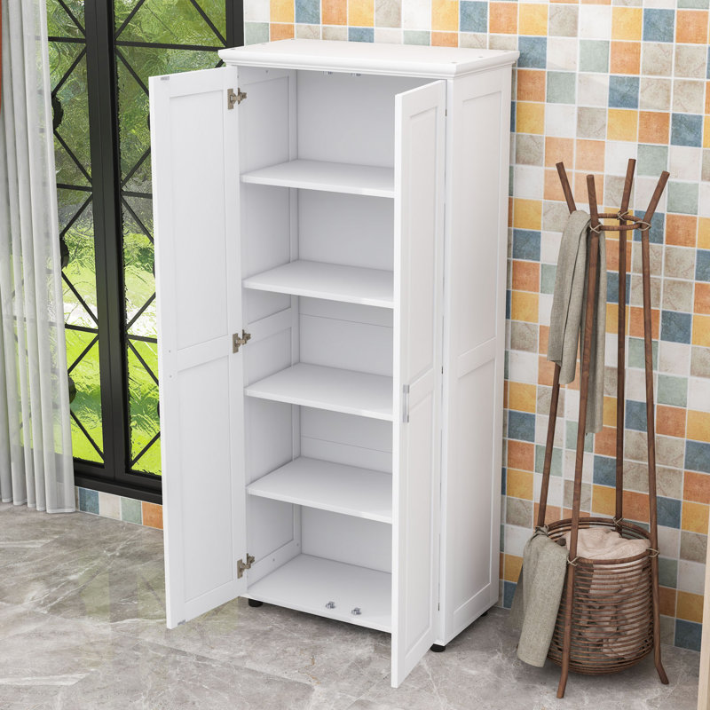 Armoire de rangement moderne en bois avec tablettes réglables, conception anti-basculement et beaucoup de rangement, Blanc