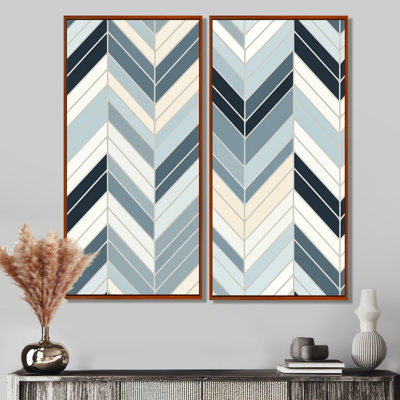 Grey And White Herringbone Chevron Pattern  - Large Chevron Art Prints On Canvas 2-Pieces