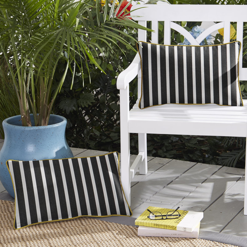 Striped Sunbrella® Outdoor Reversible Throw Pillow, Pink/Black, 12" x 24"