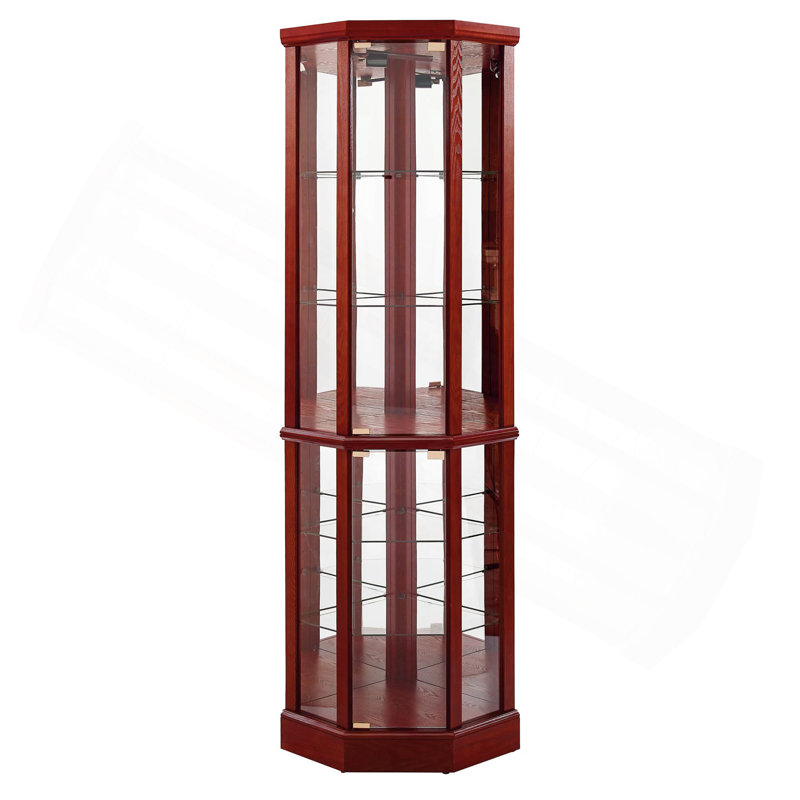 6 Shelf Lighted Corner Curio Cabinet With Adjustable Tempered Glass Shelves And Mirror Back, Cherry(E26 Light Bulb Not Included)