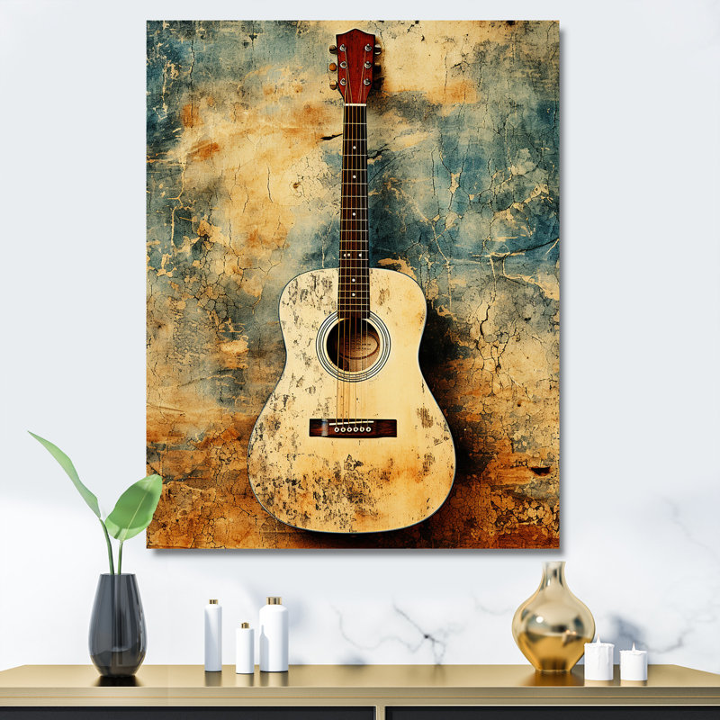 Guitare rétro vintage, musique de campagne, art mural, Toile tendue, H 44 po x l 34 po x P 1,5 po