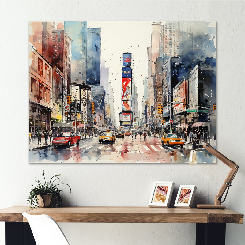 Times Square New York Cityscape II - Art mural de la ville de New York, Toile tendue, H 24 po x l 32 po x P 1 po