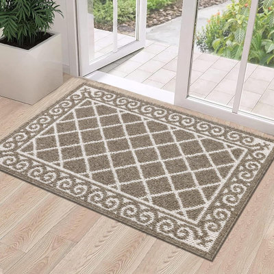 Indoor Door Mat Non Slip Front Door Welcome Mats Washable Shoe Mats Dirt Trapper for Entryway Low Profile Kitchen Carpet for Entrance Hallways Entrance Mat for Dogs