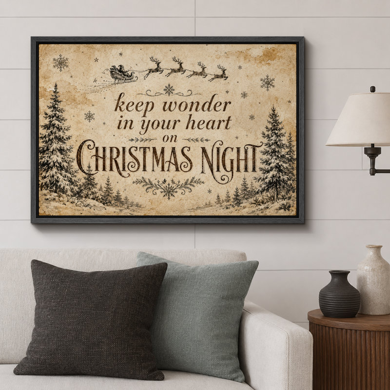 «Vintage Christmas Night Holiday», photos de salon, impression sur toile encadrée, H 16 po x l 24 po x P 1,5 po, Cadre noir