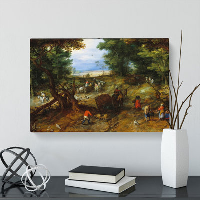 A Woodland Road With Travellers by Pieter Bruegel The Elder - Wrapped Canvas