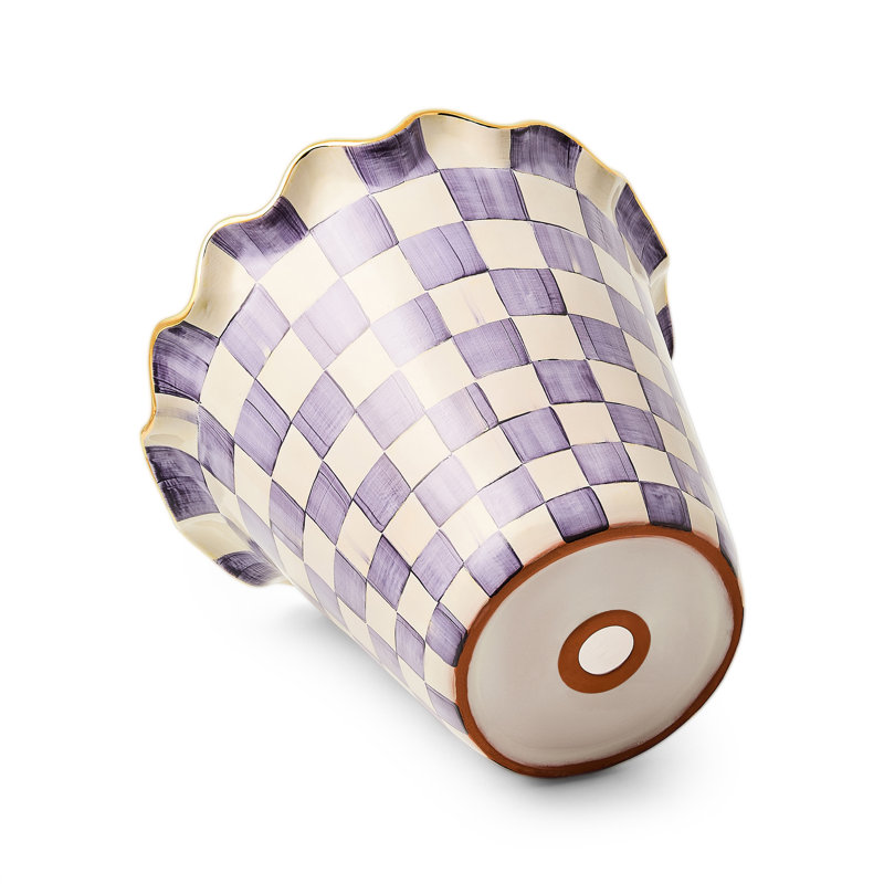 Plum Check Ceramic Garden Pot, 16.5" H x 18" W x 18" D