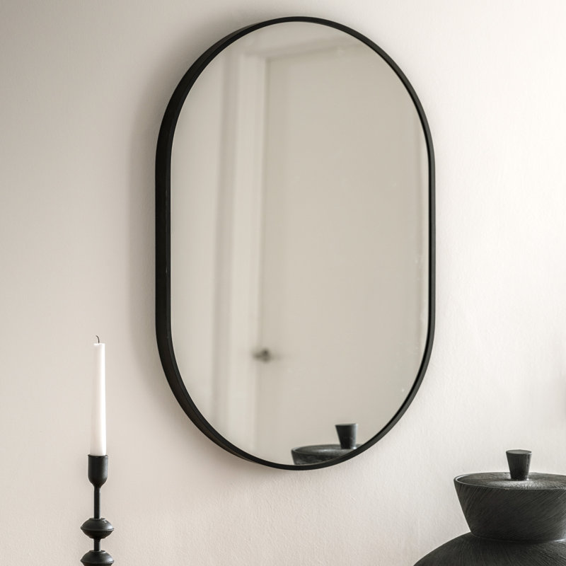 Lottie Oval Metal Framed Wall Mounted Accent Mirror, Black