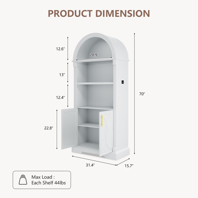 70''H x 31.4''W  Arched Dining Hutch, White