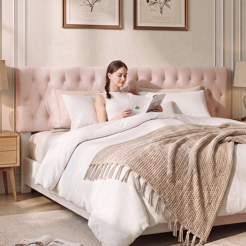 Tête de lit tapissier Aveigha, Très grand, Pink Velvet
